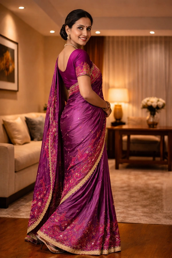 SKU1514 : Sonamukhi Silk Saree with Traditional Gujarati Handwork | Elegant Festive & Wedding Ethnic Wear