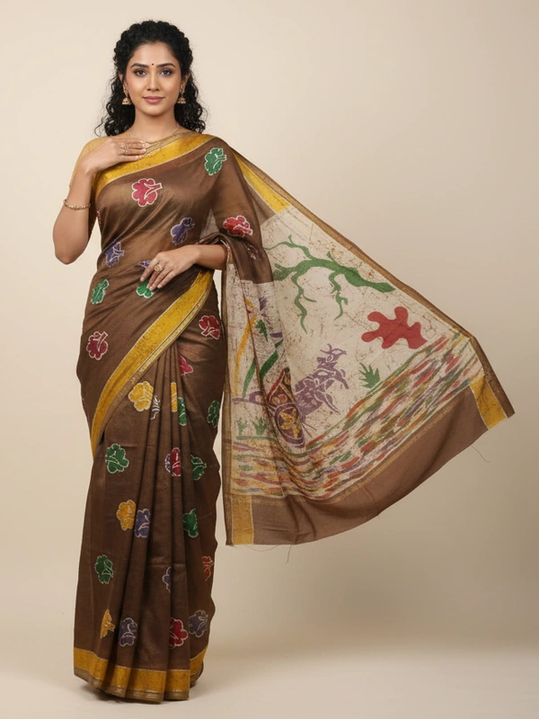 SKU0909 : Pure Chanderi Silk – Hand Batik Bengal Traditional - Dry Clean Only, Yes