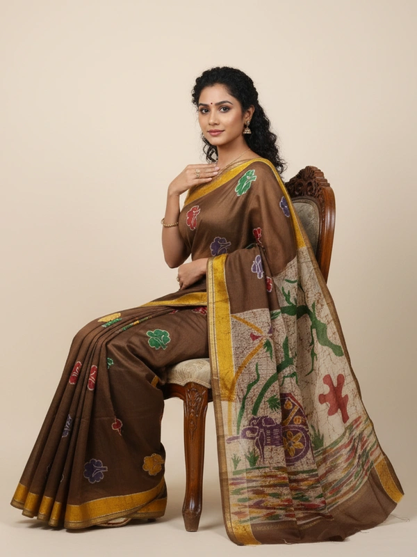 SKU0909 : Pure Chanderi Silk – Hand Batik Bengal Traditional - Dry Clean Only, Yes