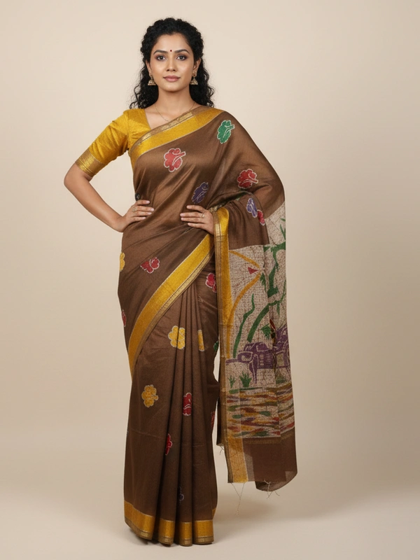 SKU0909 : Pure Chanderi Silk – Hand Batik Bengal Traditional - Dry Clean Only, Yes