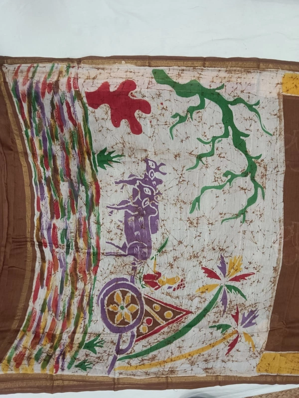 SKU0909 : Pure Chanderi Silk – Hand Batik Bengal Traditional - Dry Clean Only, Yes