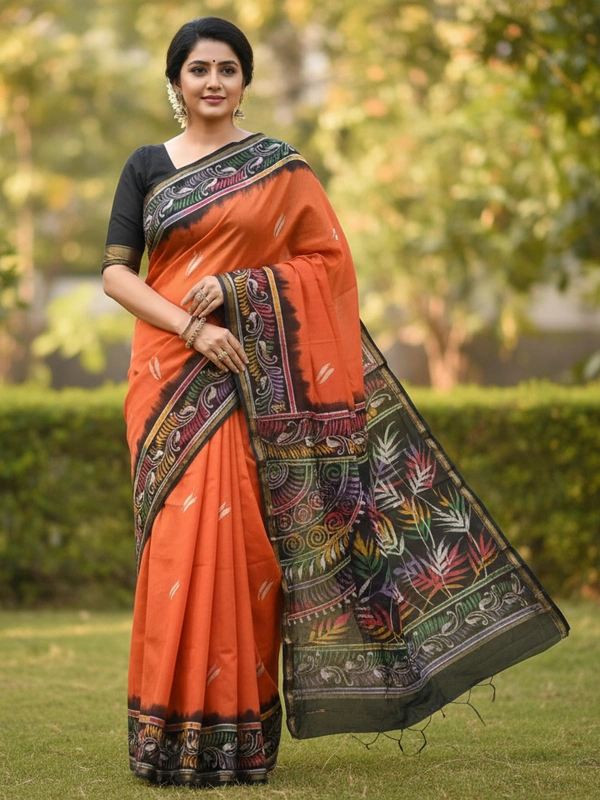 SKU0917 : Pure Chanderi Silk – Hand Batik Bengal Traditional - Dry Clean Only, Yes