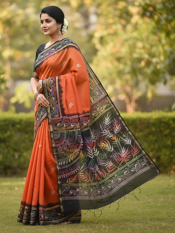 SKU0917 : Pure Chanderi Silk – Hand Batik Bengal Traditional - Dry Clean Only, Yes