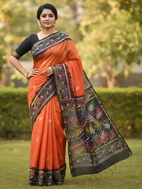 SKU0917 : Pure Chanderi Silk – Hand Batik Bengal Traditional - Dry Clean Only, Yes