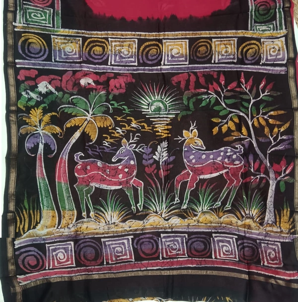 SKU0925 : Pure Chanderi Silk – Hand Batik Bengal Traditional - Dry Clean Only, Yes