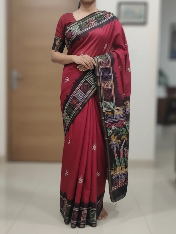 SKU0925 : Pure Chanderi Silk – Hand Batik Bengal Traditional - Dry Clean Only, Yes