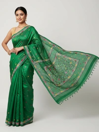 SKU0950 : Elegant Pure Silk Saree – Kantha Stitch | Parsi work - Kantha Stitch, Dry Clean Only, Yes
