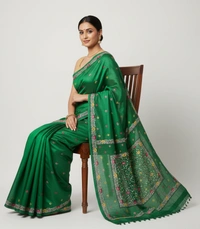 SKU0950 : Elegant Pure Silk Saree – Kantha Stitch | Parsi work - Kantha Stitch, Dry Clean Only, Yes