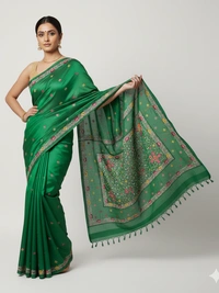 SKU0950 : Elegant Pure Silk Saree – Kantha Stitch | Parsi work - Kantha Stitch, Dry Clean Only, Yes