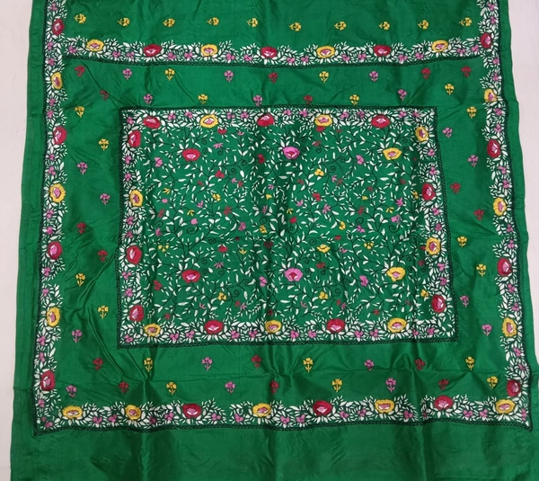 SKU0950 : Elegant Pure Silk Saree – Kantha Stitch | Parsi work - Kantha Stitch, Dry Clean Only, Yes