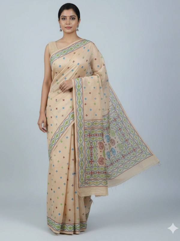 SKU0952 : Pure Silk | Gujrati Work – kantha Stitch - Kantha Stitch, Dry Clean Only, Yes