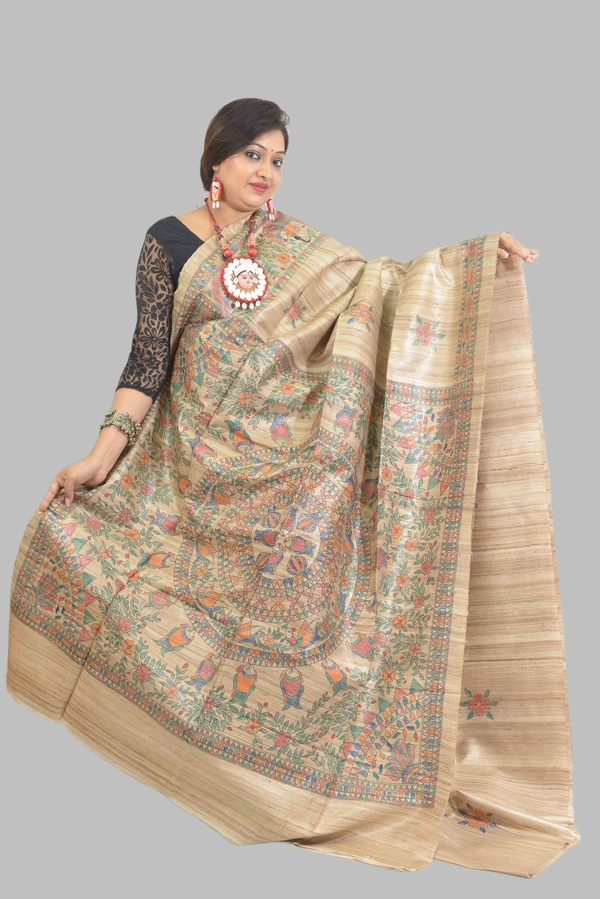 SKU0509 : Pure Ghicha Silk Saree–Handwoven Elegance from Bengal - Normal Length 6.3 mtr Plus, Tussar, Plain / Solid, Dry Clean Only, Yes