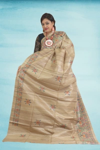 SKU0509 : Pure Ghicha Silk Saree–Handwoven Elegance from Bengal - Normal Length 6.3 mtr Plus, Tussar, Plain / Solid, Dry Clean Only, Yes