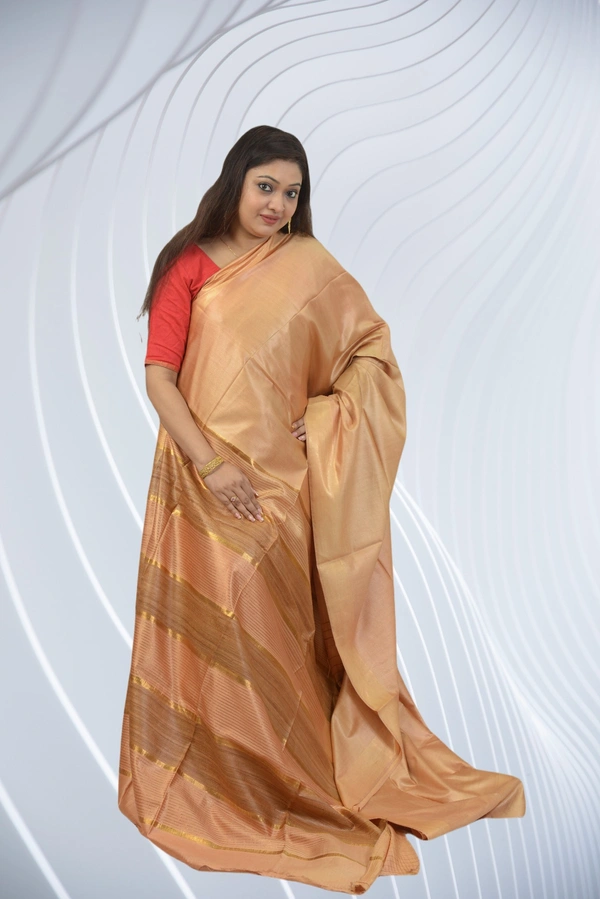 SKU0475 : Elegant Handwoven Tussar Ghicha Bapta Saree – Traditional Bengal Weave - Normal Length 6.3 mtr Plus, Plain / Solid, Dry Clean Only, Yes