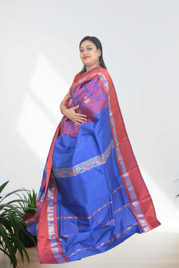 SKU0576 : Traditional Bengal Garad Silk Saree – Pure Handwoven Elegance | Alankari - Normal Length 6.3 mtr Plus, Multi Color, Zari Work, Dry Clean Only, Yes