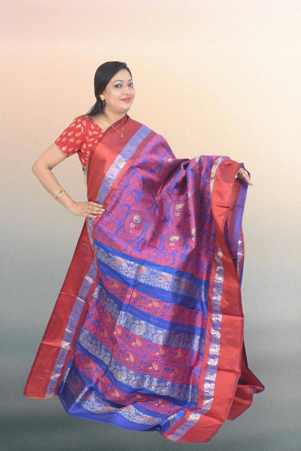 SKU0577 : Traditional Bengal Garad Silk Saree – Pure Handwoven Elegance | Alankari - Normal Length 6.3 mtr Plus, Multi Color, Zari Work, Dry Clean Only, Yes