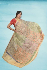 SKU0601 : Elegant Tussar Cotton Kantha Stitch Saree – Handcrafted Heritage Weave - Normal Length 6.3 mtr Plus, Kantha Stitch, Dry Wash, Yes