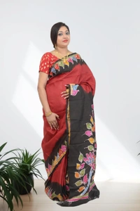 SKU0602 : Pure Cotton Saree – Handwoven, Lightweight & Breathable Fabric - Normal Length 6.3 mtr Plus, Red, Hand Print, Dry Clean Only, Yes