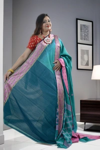 SKU0384 : Pure Khadi Cotton Saree – Handwoven, Lightweight & Breathable Fabric - Normal Length 6.3 mtr Plus, Buti / Booti, Hand Wash, Yes