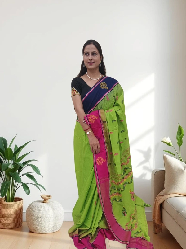SKU0671 : Pure Khadi Cotton Saree – Handwoven, Lightweight & Breathable Fabric - Hand Wash, Yes