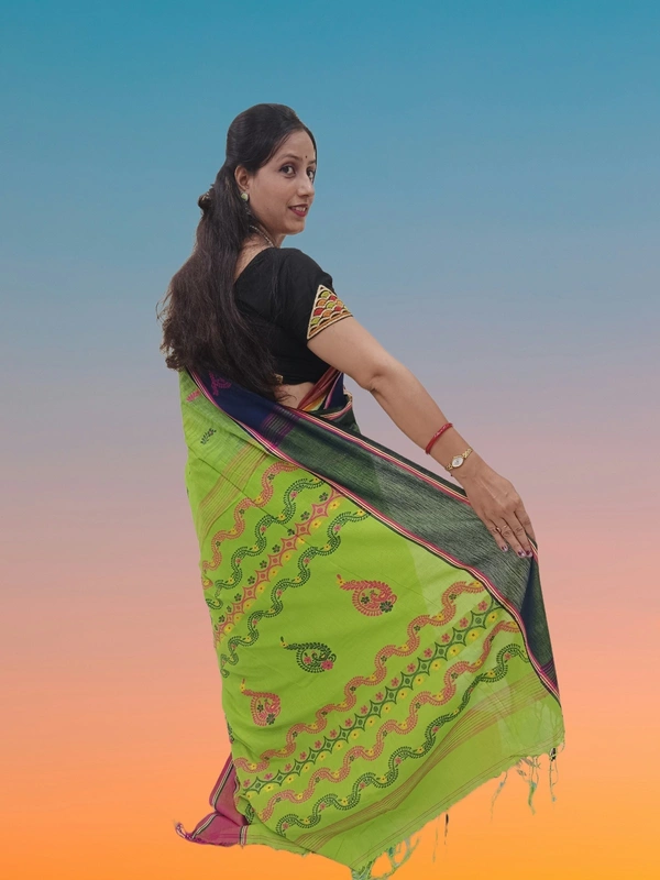 SKU0671 : Pure Khadi Cotton Saree – Handwoven, Lightweight & Breathable Fabric - Hand Wash, Yes