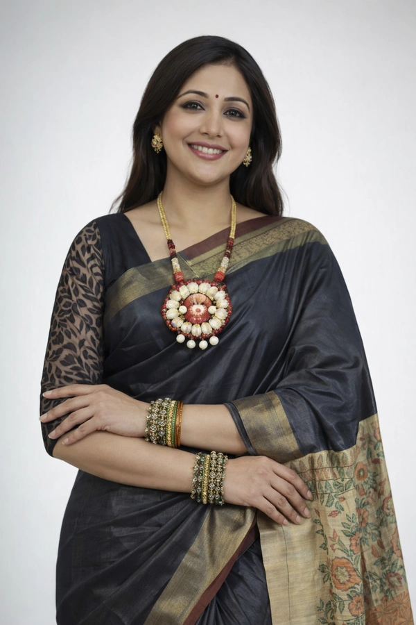 SKU0485 : Elegant Handwoven Tussar Ghicha Bapta Saree – Traditional Bengal Weave - Normal Length 6.3 mtr Plus, Plain / Solid, Dry Clean Only, Yes