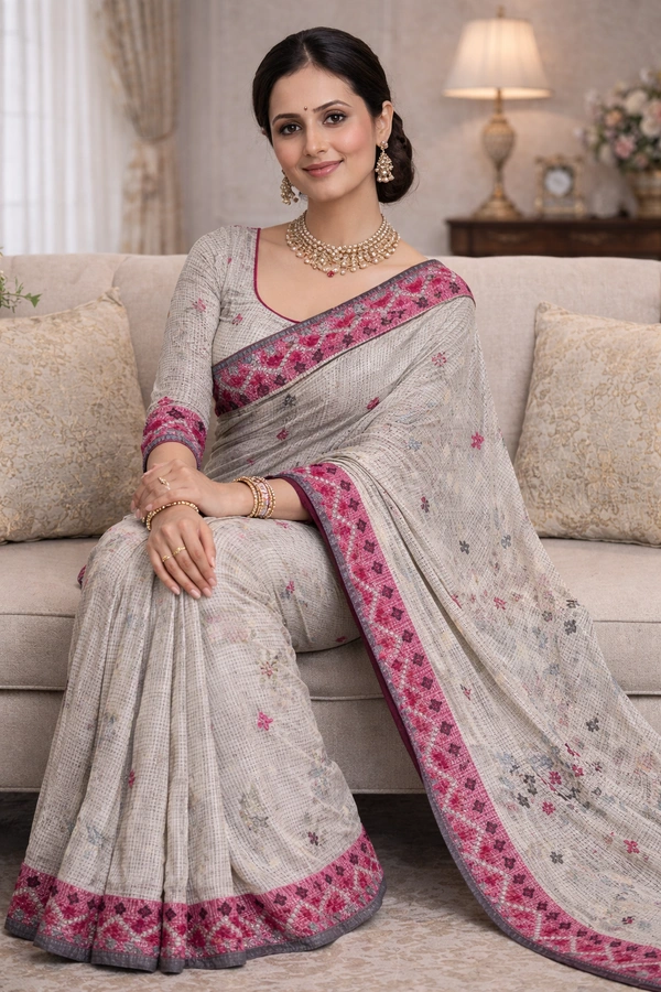 SKU1451 : Traditional Dhanekhali Tant With Gujrati Hand Work