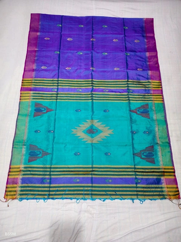 SKU1003 | Exclusive Indian Soft Bishnupuri Katan Silk Saree | Kolakhetra Saree | Premium Quality - Dry Wash Only, Yes