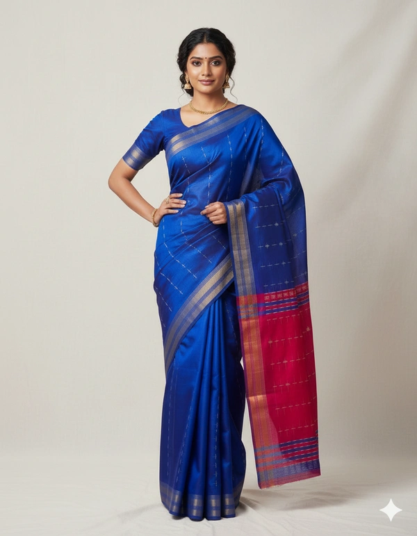 SKU1005 | Exclusive Indian Soft Bishnupuri Katan Silk Saree | Kolakhetra Saree | All Over Chain Motif - Dry Wash Only, Yes