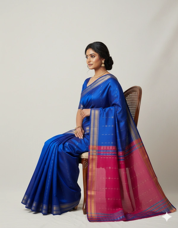 SKU1005 | Exclusive Indian Soft Bishnupuri Katan Silk Saree | Kolakhetra Saree | All Over Chain Motif - Dry Wash Only, Yes