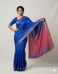 SKU1005 | Exclusive Indian Soft Bishnupuri Katan Silk Saree | Kolakhetra Saree | All Over Chain Motif - Dry Wash Only, Yes