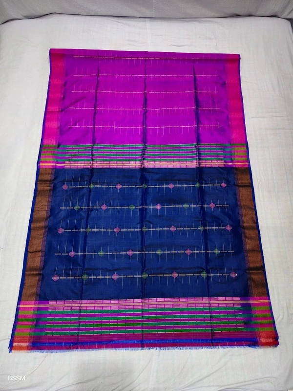 SKU1008 | Exclusive Indian Soft Bishnupuri Katan Silk Saree | Kolakhetra Saree | All Over Chain Motif - Dry Wash Only, Yes