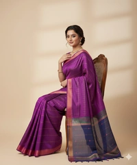 SKU1008 | Exclusive Indian Soft Bishnupuri Katan Silk Saree | Kolakhetra Saree | All Over Chain Motif - Dry Wash Only, Yes
