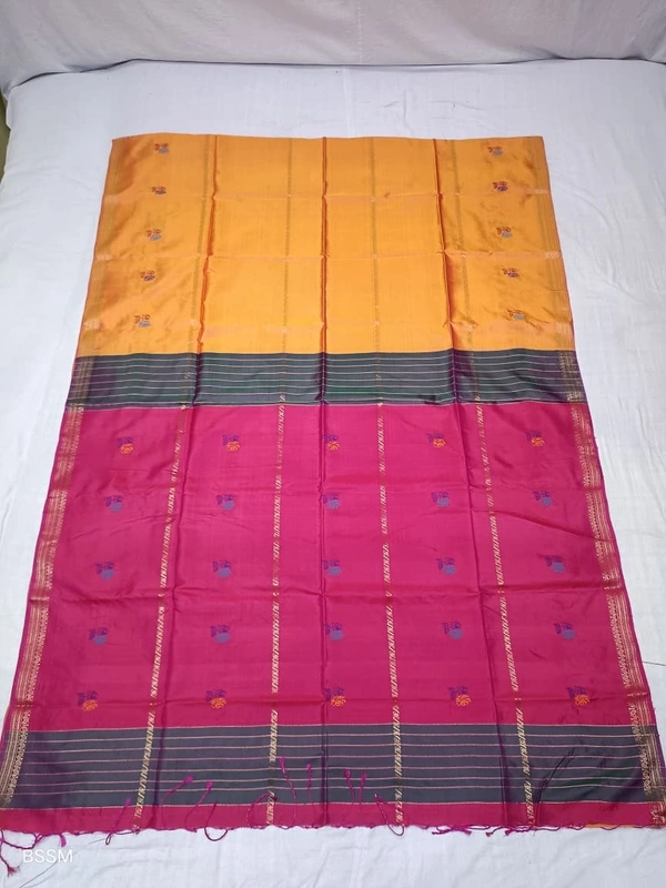 SKU1043 | Exclusive Indian Soft Bishnupuri Katan Silk Saree | Kolakhetra Saree | All Over Chain Motif - Dry Wash Only, Yes