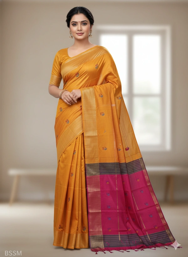 SKU1043 | Exclusive Indian Soft Bishnupuri Katan Silk Saree | Kolakhetra Saree | All Over Chain Motif - Dry Wash Only, Yes