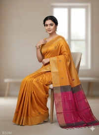 SKU1043 | Exclusive Indian Soft Bishnupuri Katan Silk Saree | Kolakhetra Saree | All Over Chain Motif - Dry Wash Only, Yes