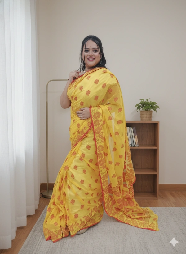 SKU0672 : Pure Khadi Cotton Saree – Handwoven, Lightweight & Breathable Fabric - Hand Wash, Yes