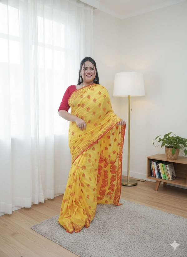 SKU0672 : Pure Khadi Cotton Saree – Handwoven, Lightweight & Breathable Fabric - Hand Wash, Yes