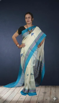 SKU-0727 : Handcrafted Pure Silk Kantha Stitch Saree – Elegant Traditional Wear - Dry Wash, Yes