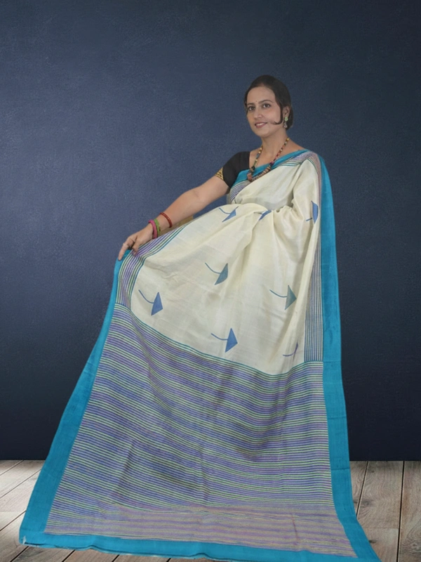 SKU-0727 : Handcrafted Pure Silk Kantha Stitch Saree – Elegant Traditional Wear - Dry Wash, Yes