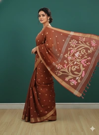 SKU0228 : Pure Ghicha Silk Saree – Handwoven Elegance from Bengal - Buti / Booti, Dry Clean Only, Yes