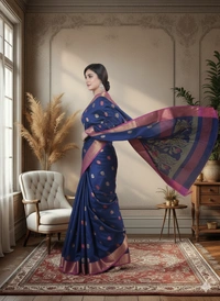 SKU0418 : Elegant Poly Cotton Saree – Lightweight & Comfortable Daily Wear - Normal Length 6.3 mtr Plus, Buti / Booti, Dry Clean Only, Yes