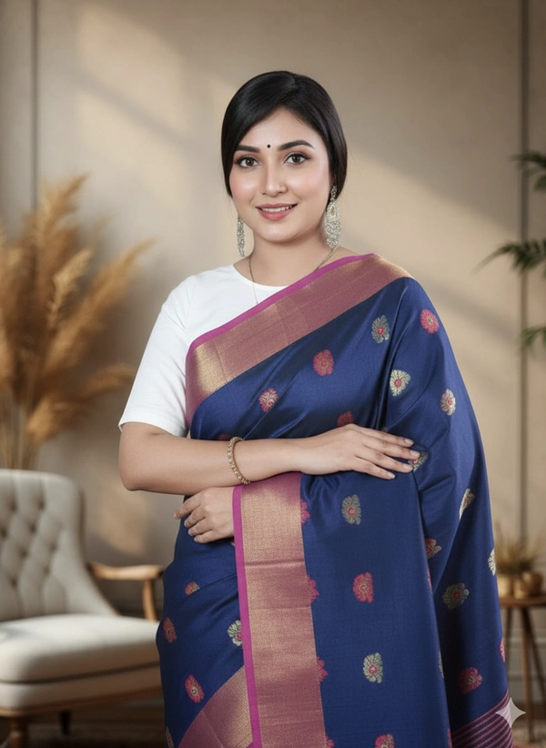 SKU0418 : Elegant Poly Cotton Saree – Lightweight & Comfortable Daily Wear - Normal Length 6.3 mtr Plus, Buti / Booti, Dry Clean Only, Yes