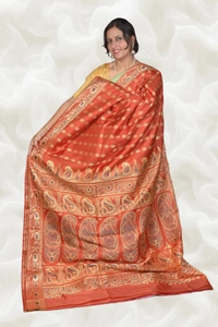 SKU0469 : "Without Figure" - Pure Silk Baluchari Saree in Mulberry Silk with Meenakari Weave - Rust, Baluchari, Dry Clean Only, Yes