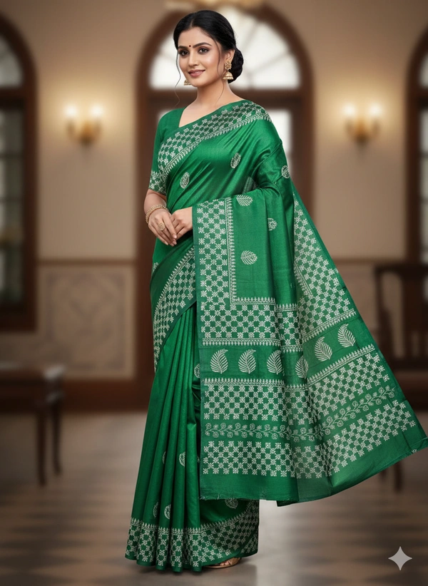 SKU1053 : Exclusive Indian Soft Bishnupuri Katan Silk Saree | Premium Quality - Block Print, Dry Wash Only, Yes