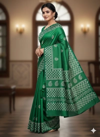 SKU1053 : Exclusive Indian Soft Bishnupuri Katan Silk Saree | Premium Quality - Block Print, Dry Wash Only, Yes