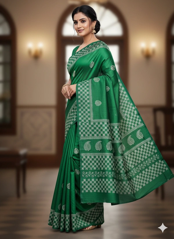 SKU1053 : Exclusive Indian Soft Bishnupuri Katan Silk Saree | Premium Quality - Block Print, Dry Wash Only, Yes