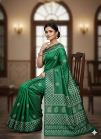 SKU1053 : Exclusive Indian Soft Bishnupuri Katan Silk Saree | Premium Quality - Block Print, Dry Wash Only, Yes