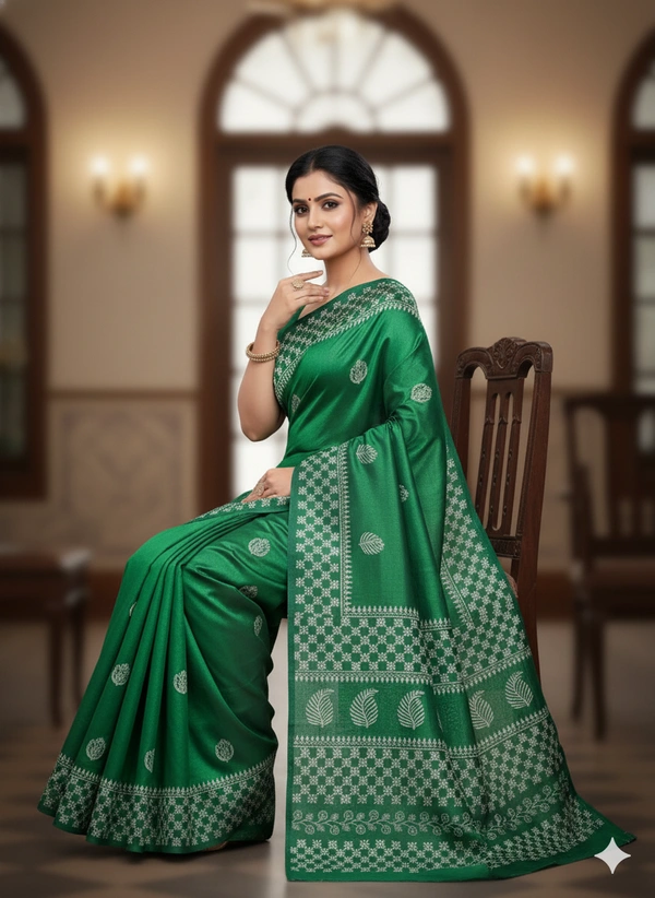 SKU1053 : Exclusive Indian Soft Bishnupuri Katan Silk Saree | Premium Quality - Block Print, Dry Wash Only, Yes