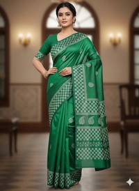 SKU1053 : Exclusive Indian Soft Bishnupuri Katan Silk Saree | Premium Quality - Block Print, Dry Wash Only, Yes
